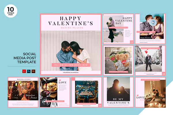 Valentine Date Event Social Media Kit PSD and AI