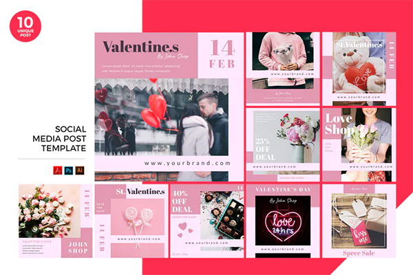 Valentine Day Sale Social Media Kit PSD and AI