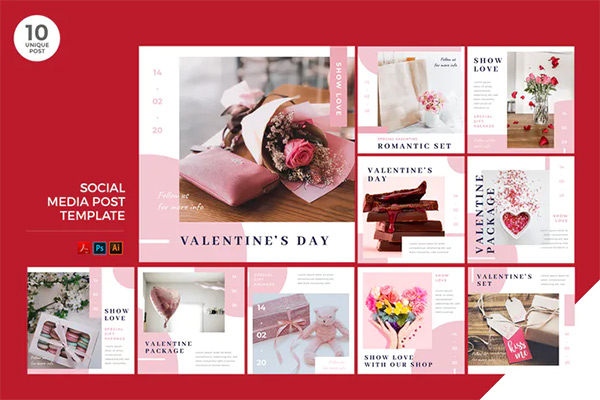 Happy Valentines Day Social Media Kit PSD and AI