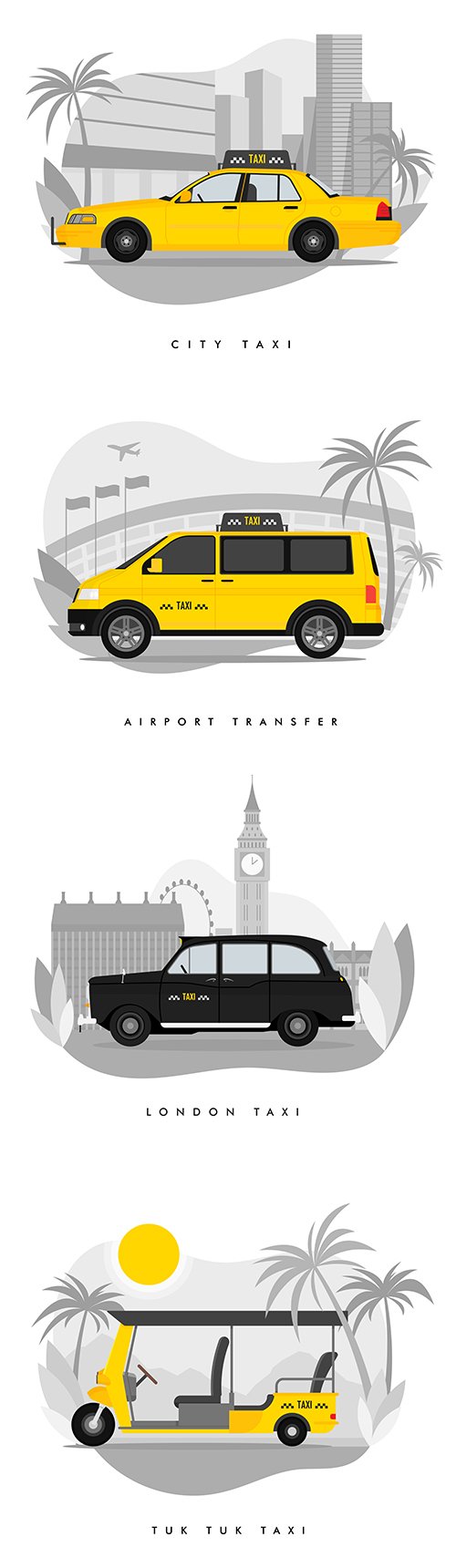 Taxi Services Flat Cartoon Illustrations