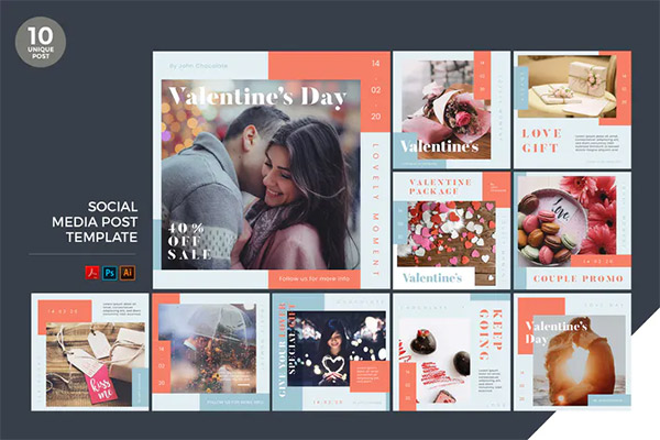 Valentines Day Promo Social Media Kit PSD and AI