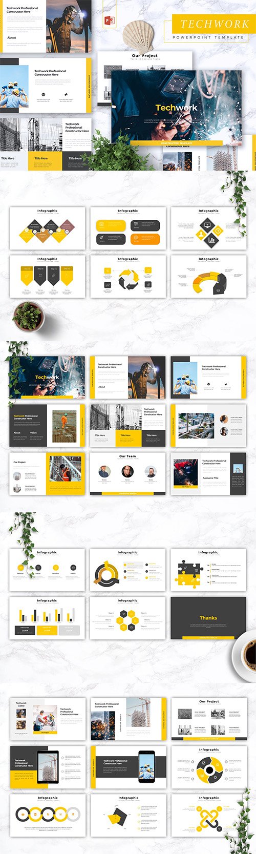 TECHWORK - Construction Powerpoint, Keynote and Google Slides Templates