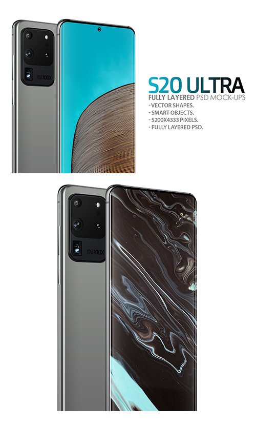 S20 Ultra Layered PSD Mockups