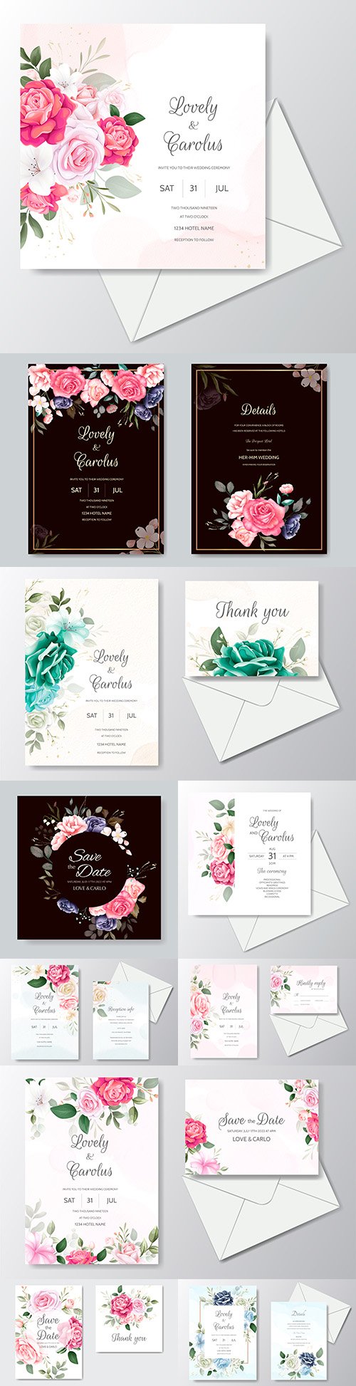 Wedding floral watercolor decorative invitations 20