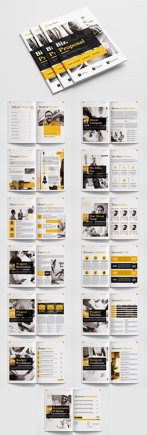 Business Proposal Layout with Yellow Accents