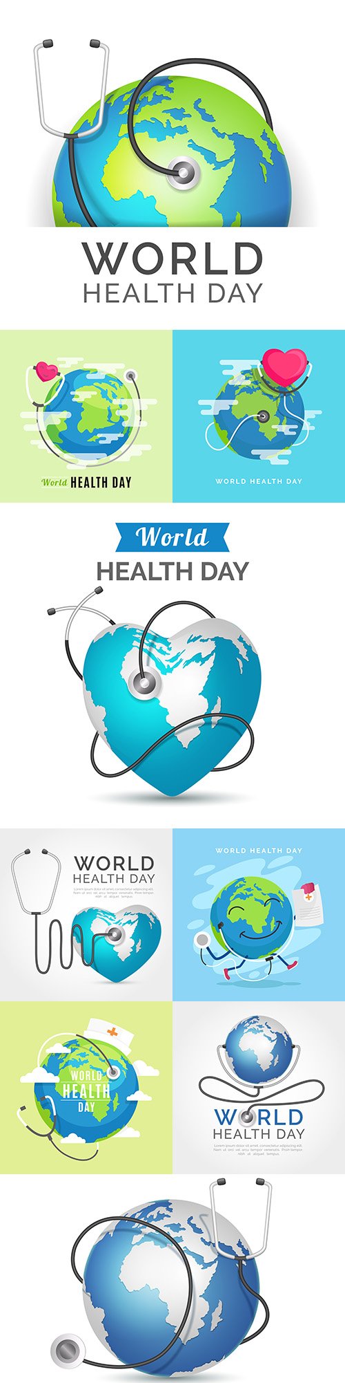 World health day with planet land in flat design