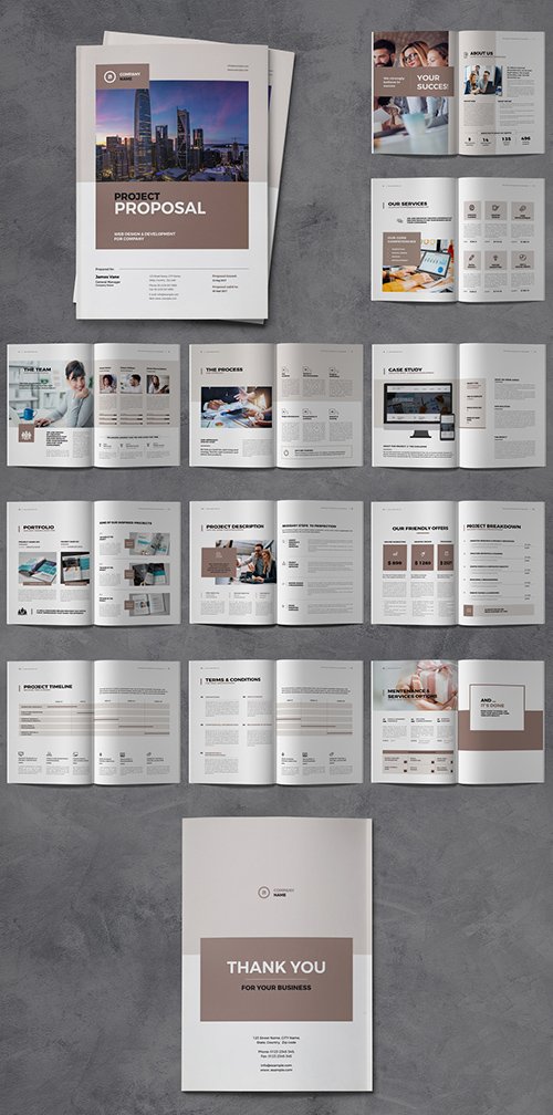 Proposal Brochure Layout with Brown Accents