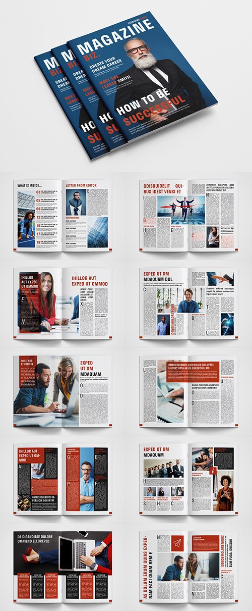 Business Magazine Layout with Red Accents
