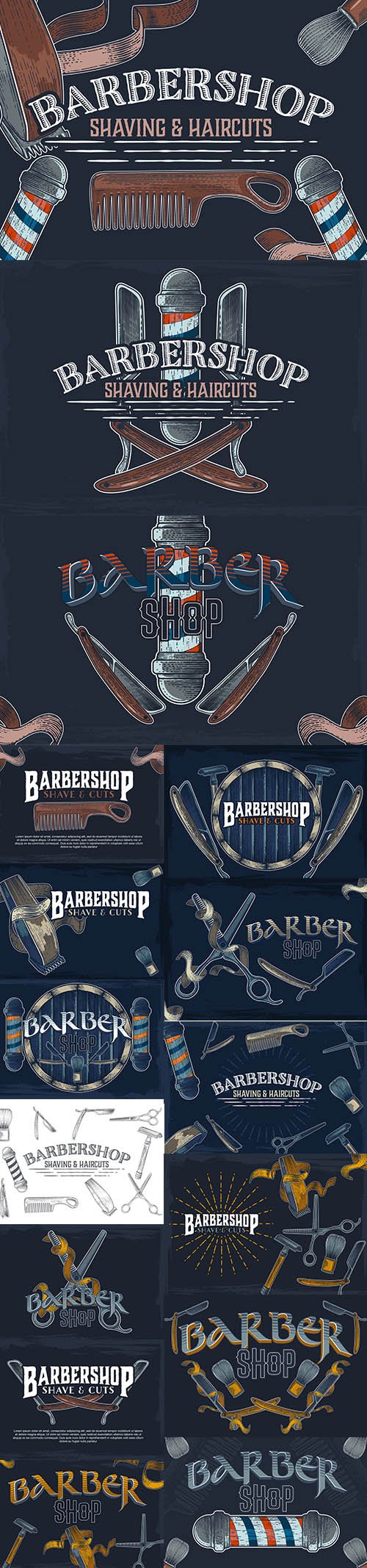 Hand-Drawn Vector Barber Shop Banners Illustrations