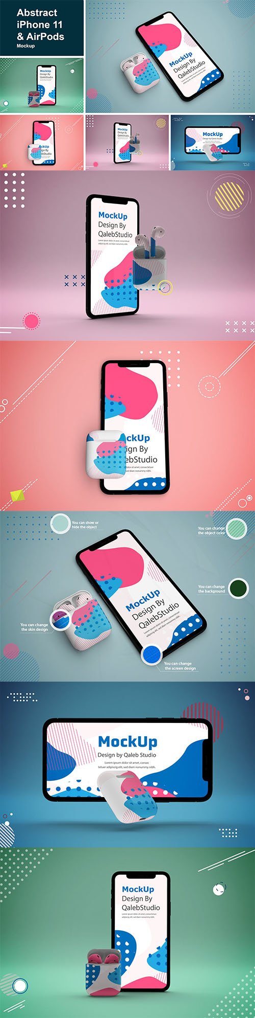 Abstract iPhone 11 & AirPods Mockup PSD