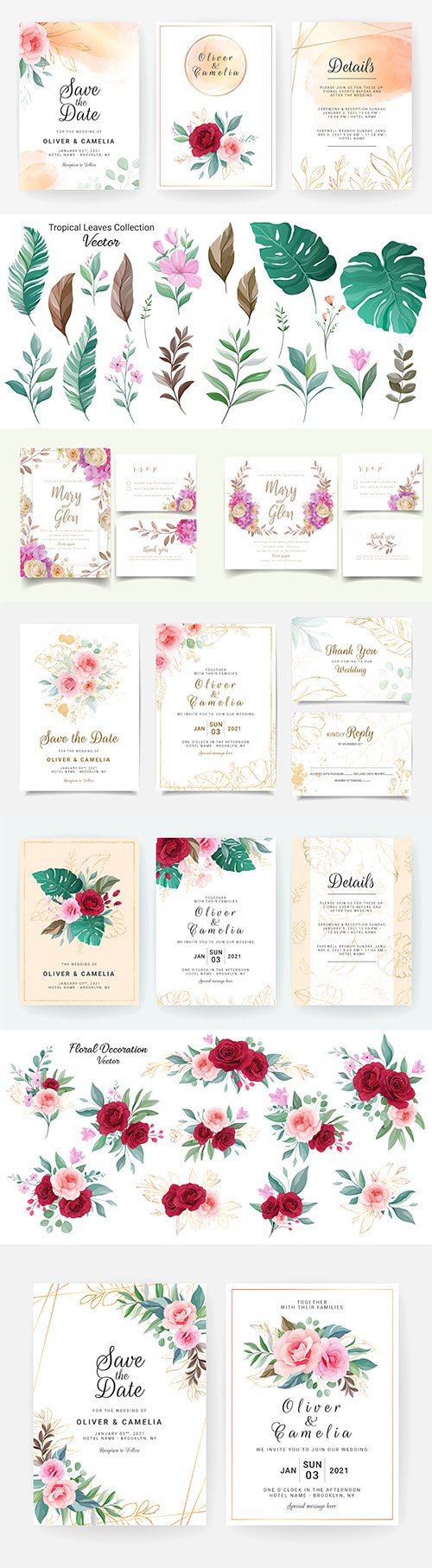 Wedding floral watercolor decorative invitations 22