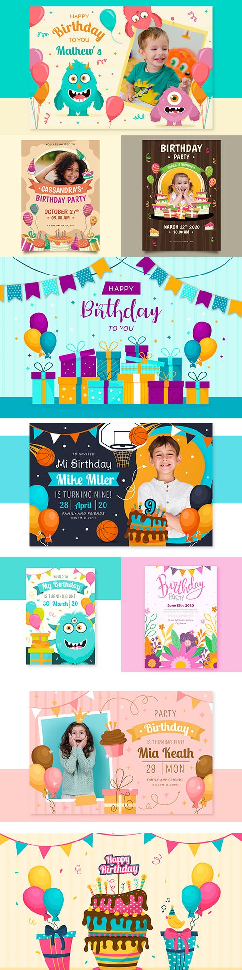 Children 's birthday invitation template with photos