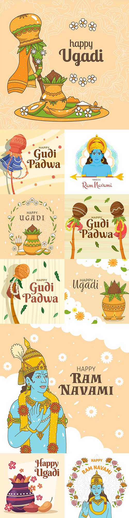 Ram Navami and Gudi Padwa holiday flat design