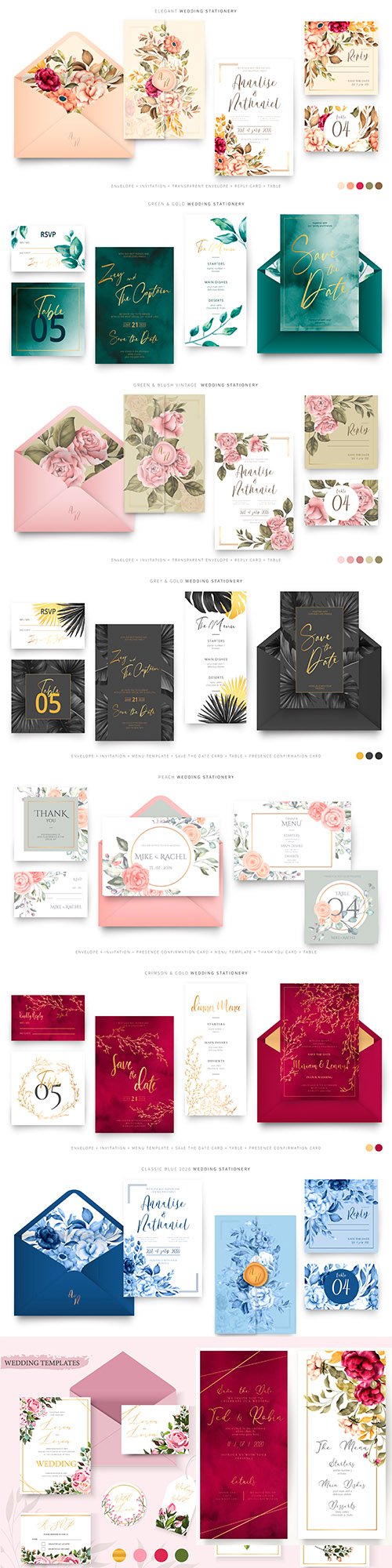 Wedding vintage floral decorative invitations template