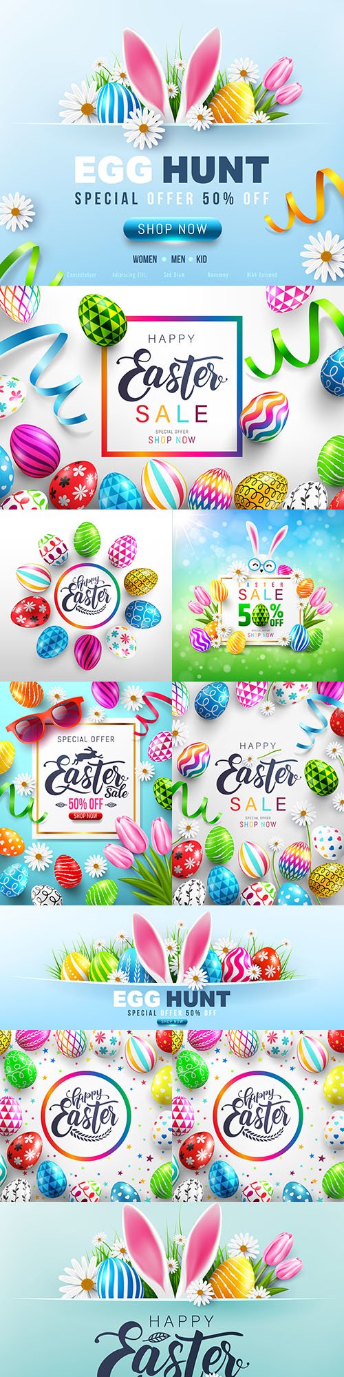 Easter eggs and flower sale banner template