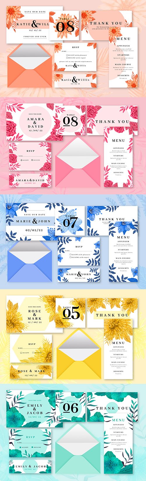 Colored wedding stationery design template