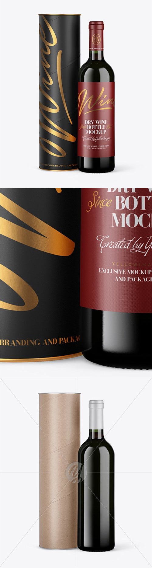 Green Glass Red Wine Bottle and Tube Mockup