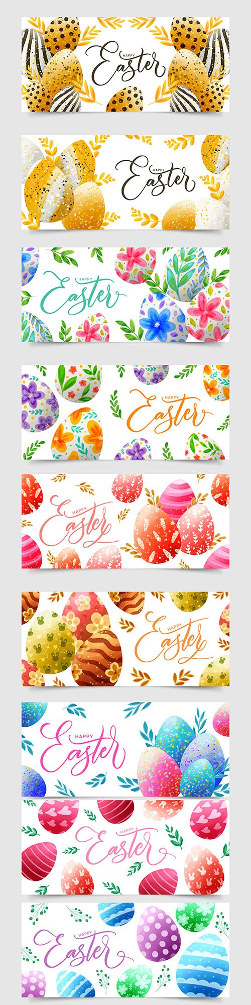 Easter eggs banners watercolor design illustrations