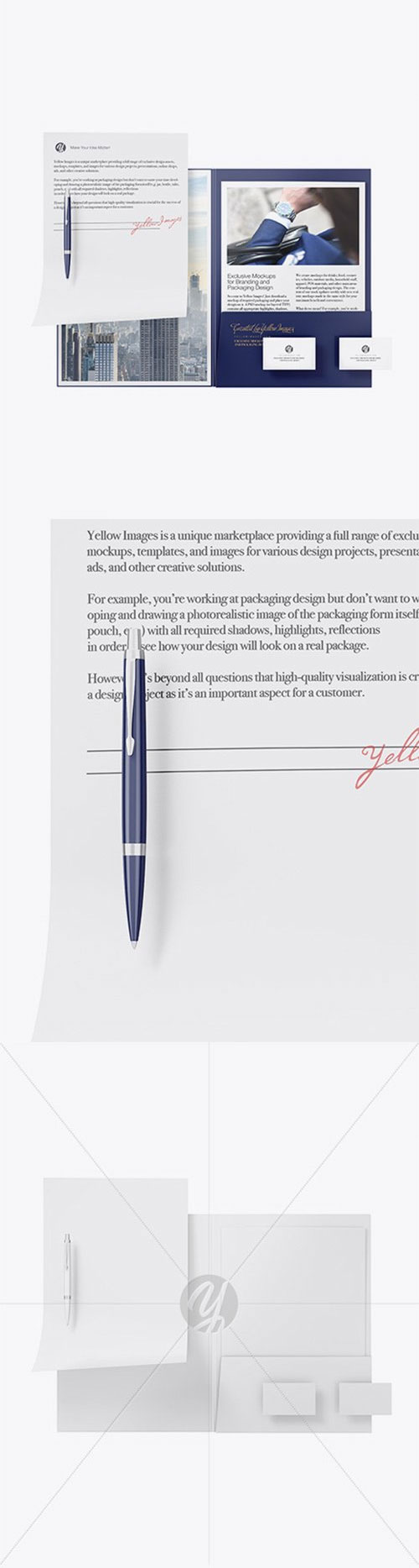 Matte Folder with Papers, Business Cards and Pen Mockup