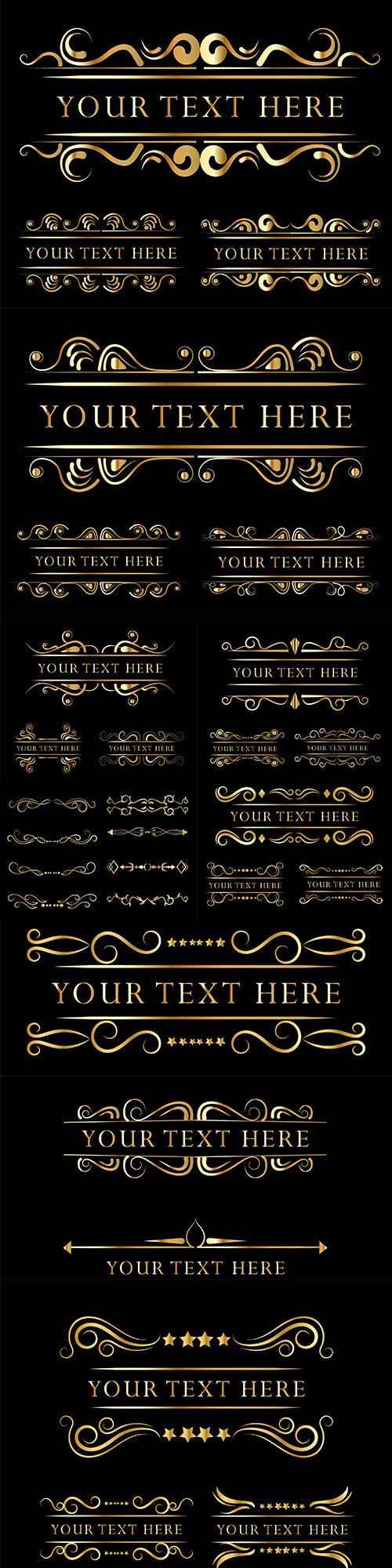 Set gold frames and decorative elements