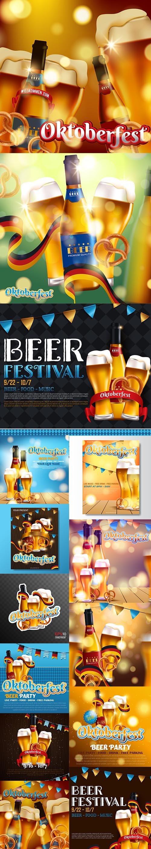 Advertising Traditional Oktoberfest Beer Festival Illustrations Set