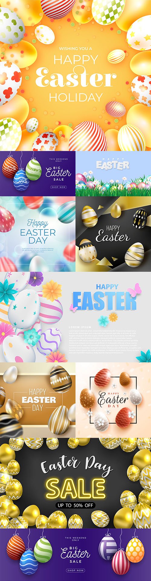 Happy Easter sale background multicolored eggs