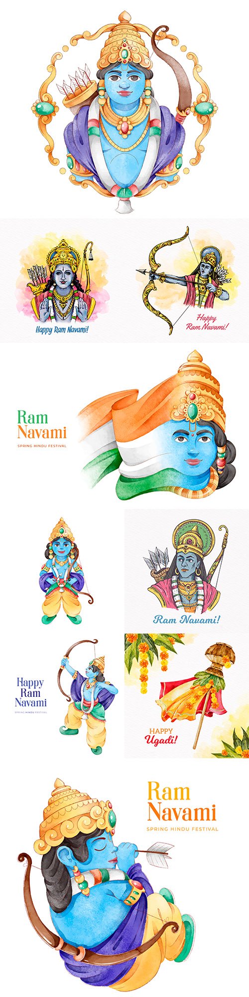 Ram Navami festival in flat watercolor design