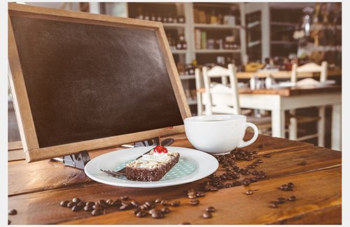 Chalkboard Tablet with Dessert and Coffee Mockup