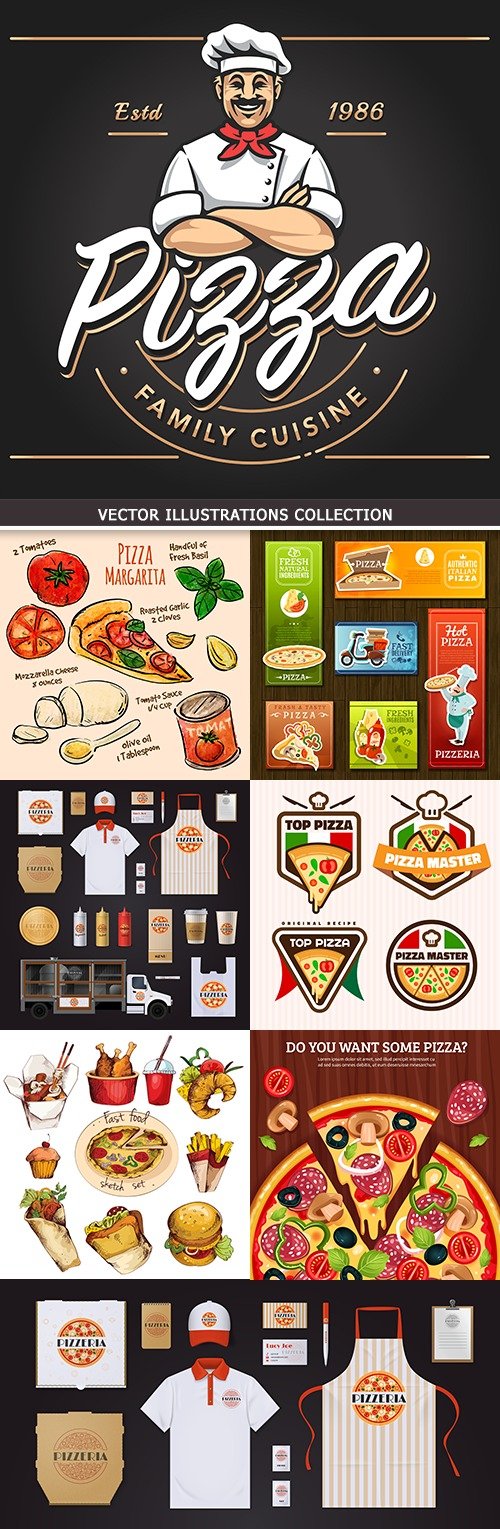 Pizza menu restaurant and delivery emblem design