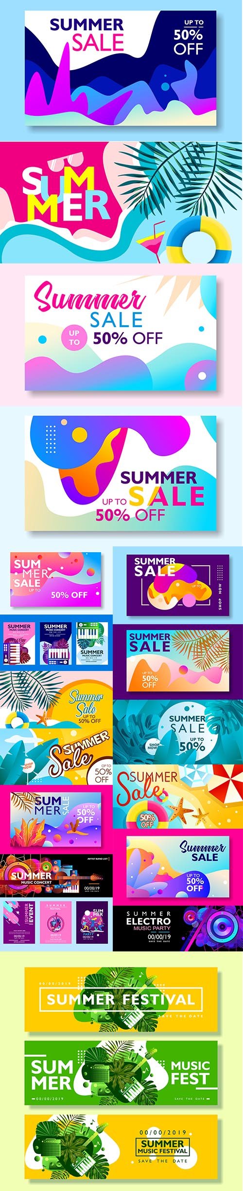 Summer Sale Banner Promotion with Colorful Landscape