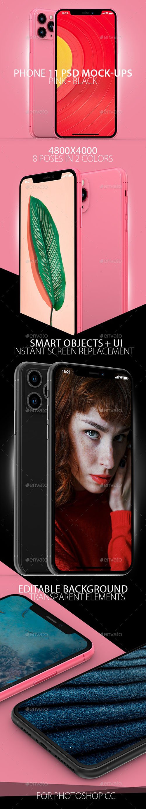 Black & Pink Phone 11 PSD Mock-ups 25678224