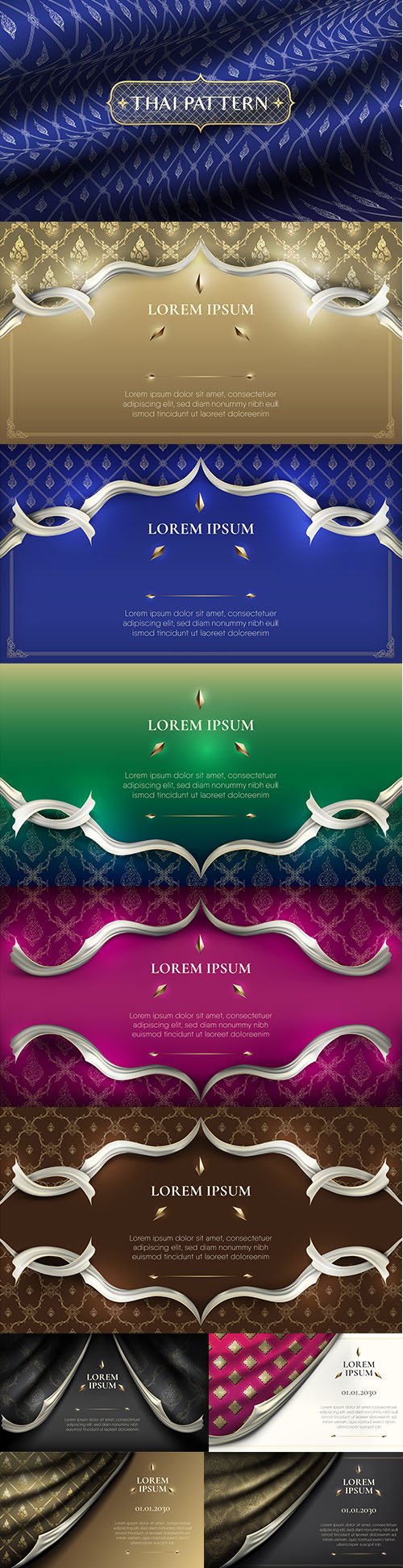 Abstract Traditional Thai Decoration Backgrounds Set