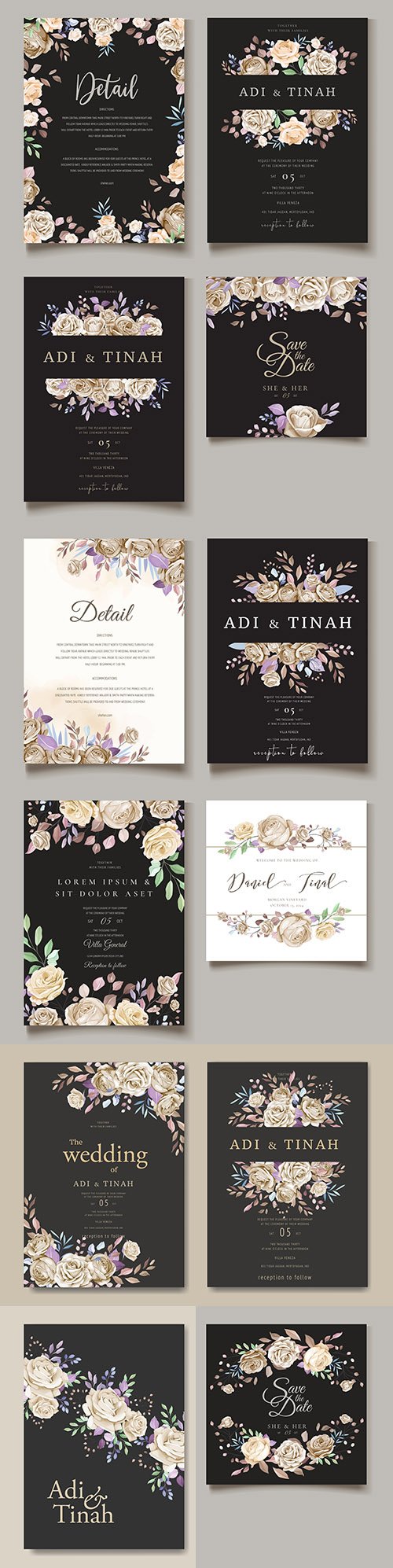 Elegant wedding invitation design with flowers