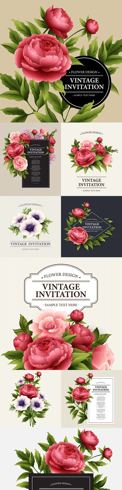 Luxury pion and vintage floral cards design