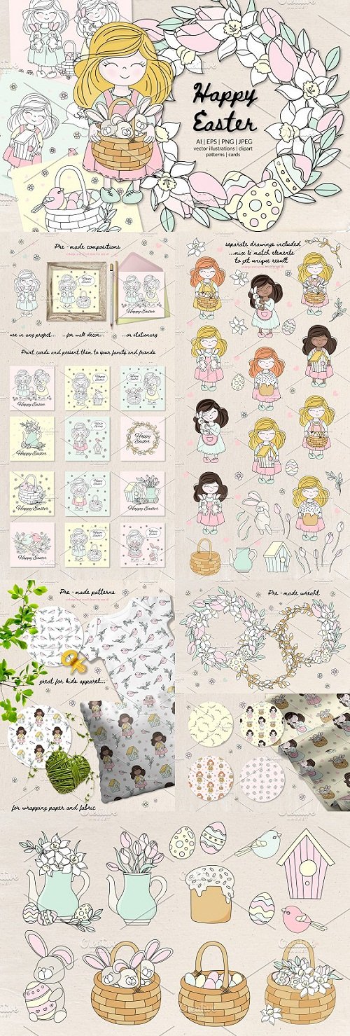 HAPPY EASTER Holiday Vector Set - 3491812