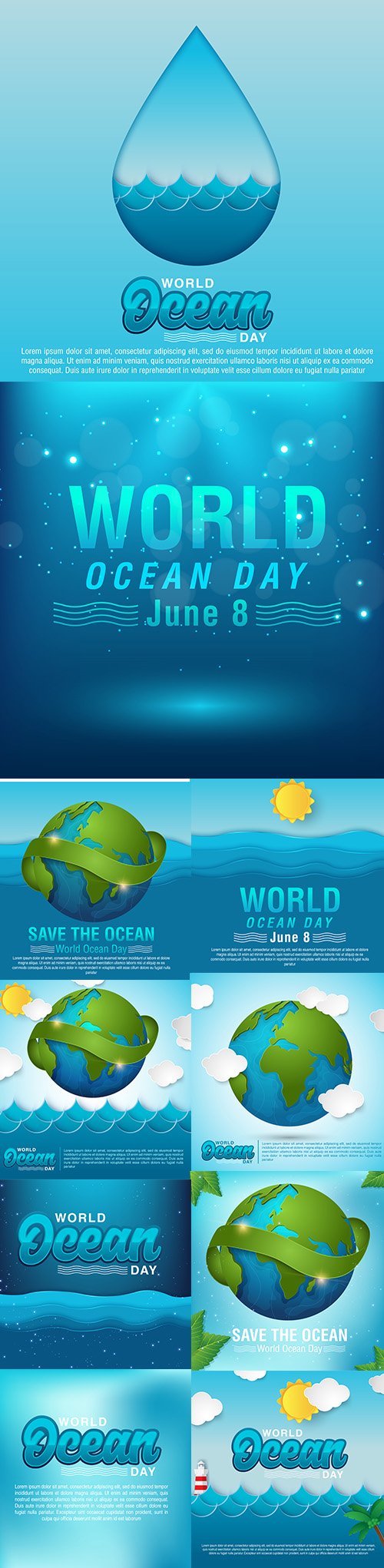 World Oceans Day Vector Illustrations
