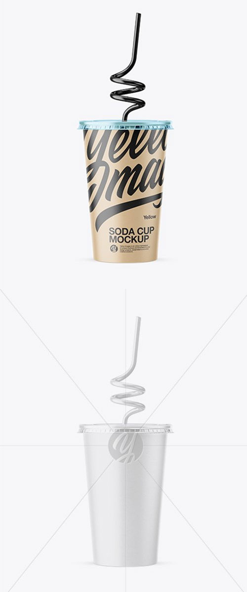 Paper Soda Cup With Straw Mockup 19883