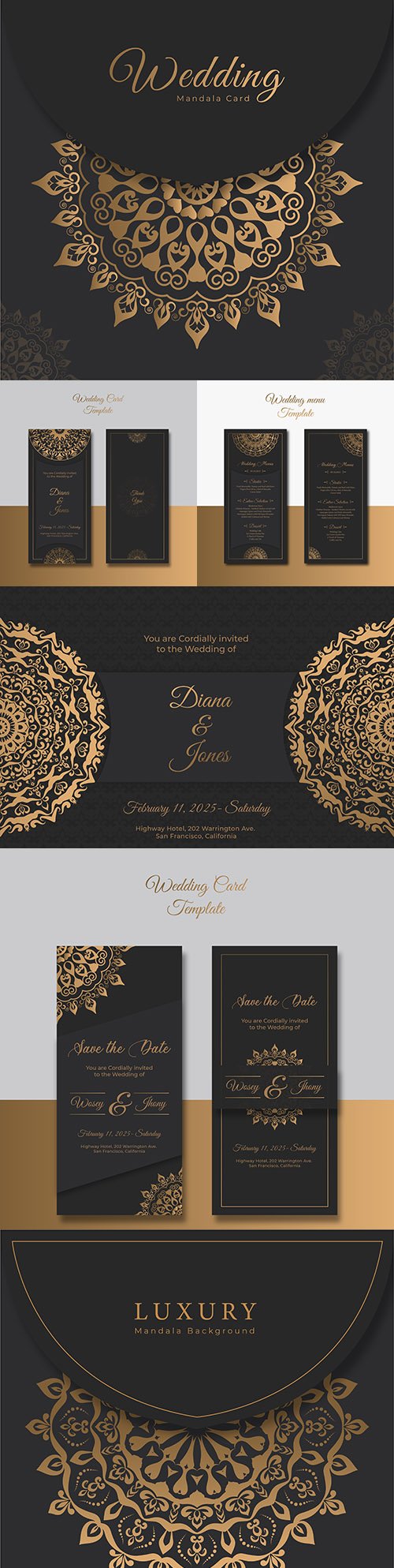 Elegant wedding invitation luxury template mandala