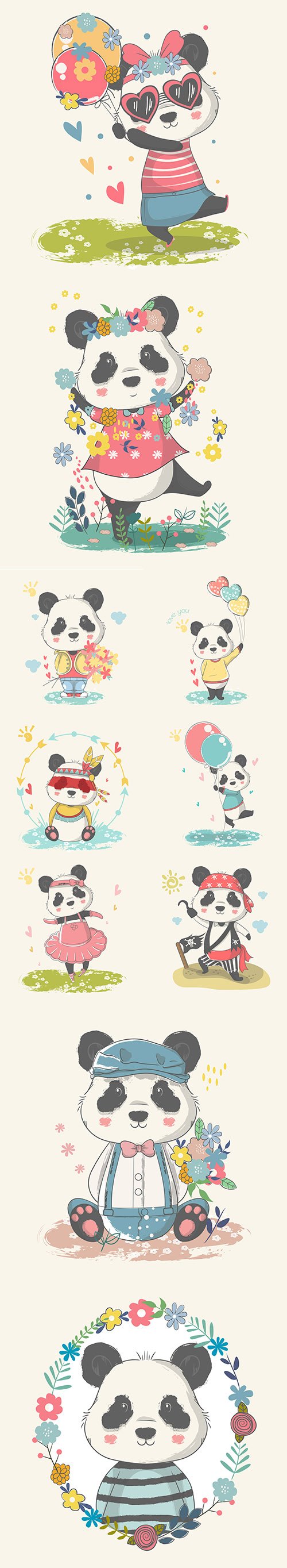 Hand-Drawn Illustration - Funny Baby Panda